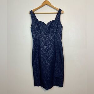 NWT Cureté Indigo Metallic Jacquard Metallic Sweetheart Sheath Dress – Size 12